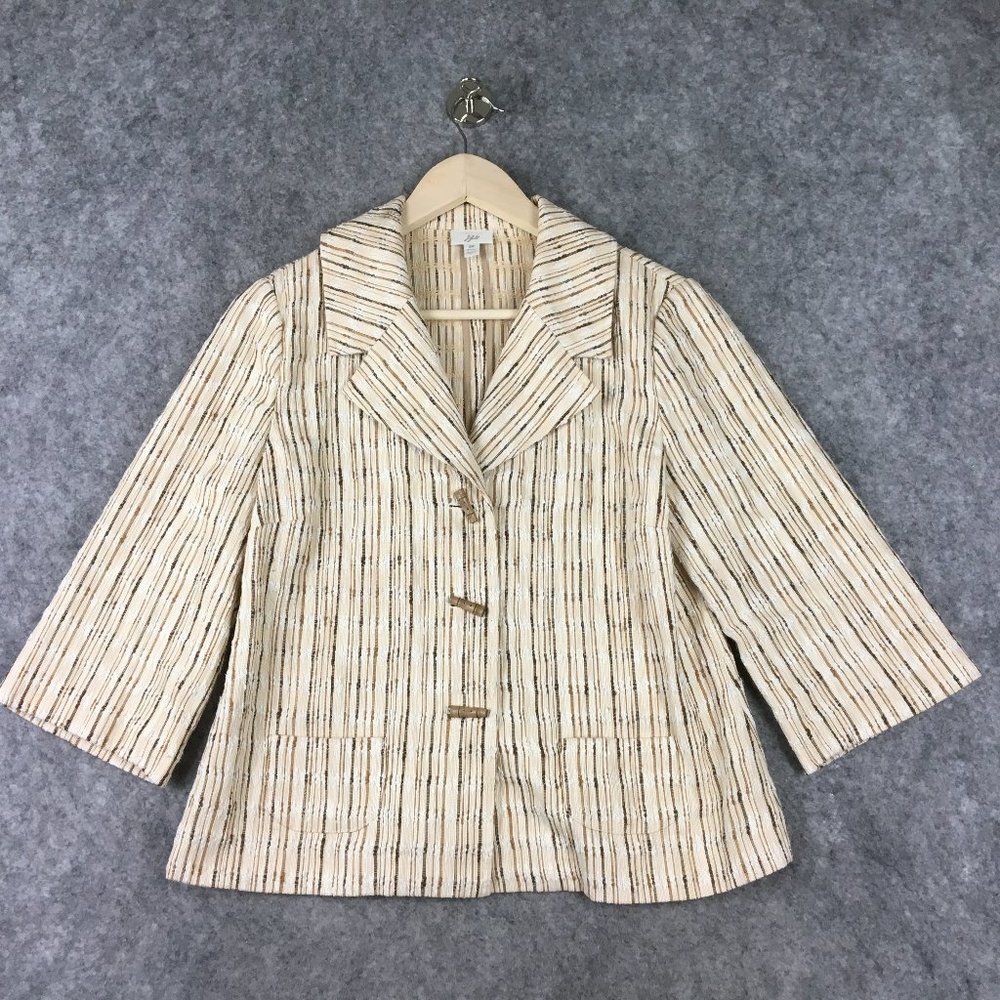 J Jill Blazer SP Silk Blend 3/4 Sleeve Tweed Striped Toggle Notch Career Casual